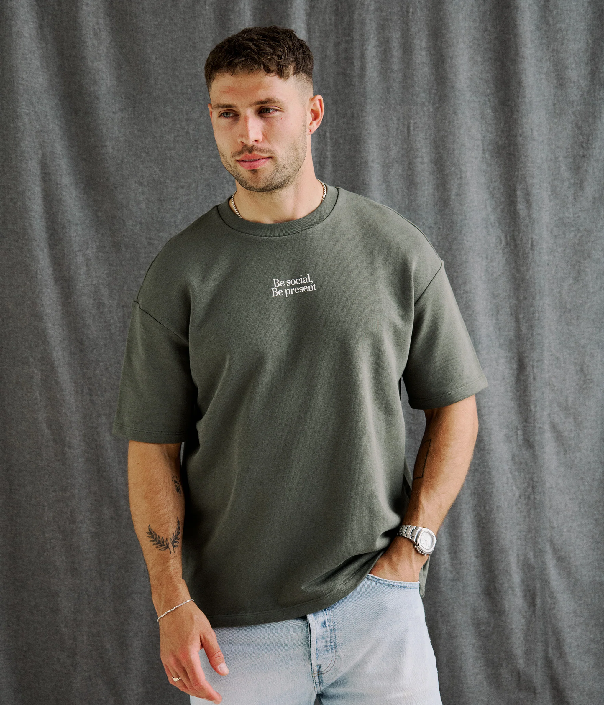 Be Social French Terry Tee (Khaki) - Image 3